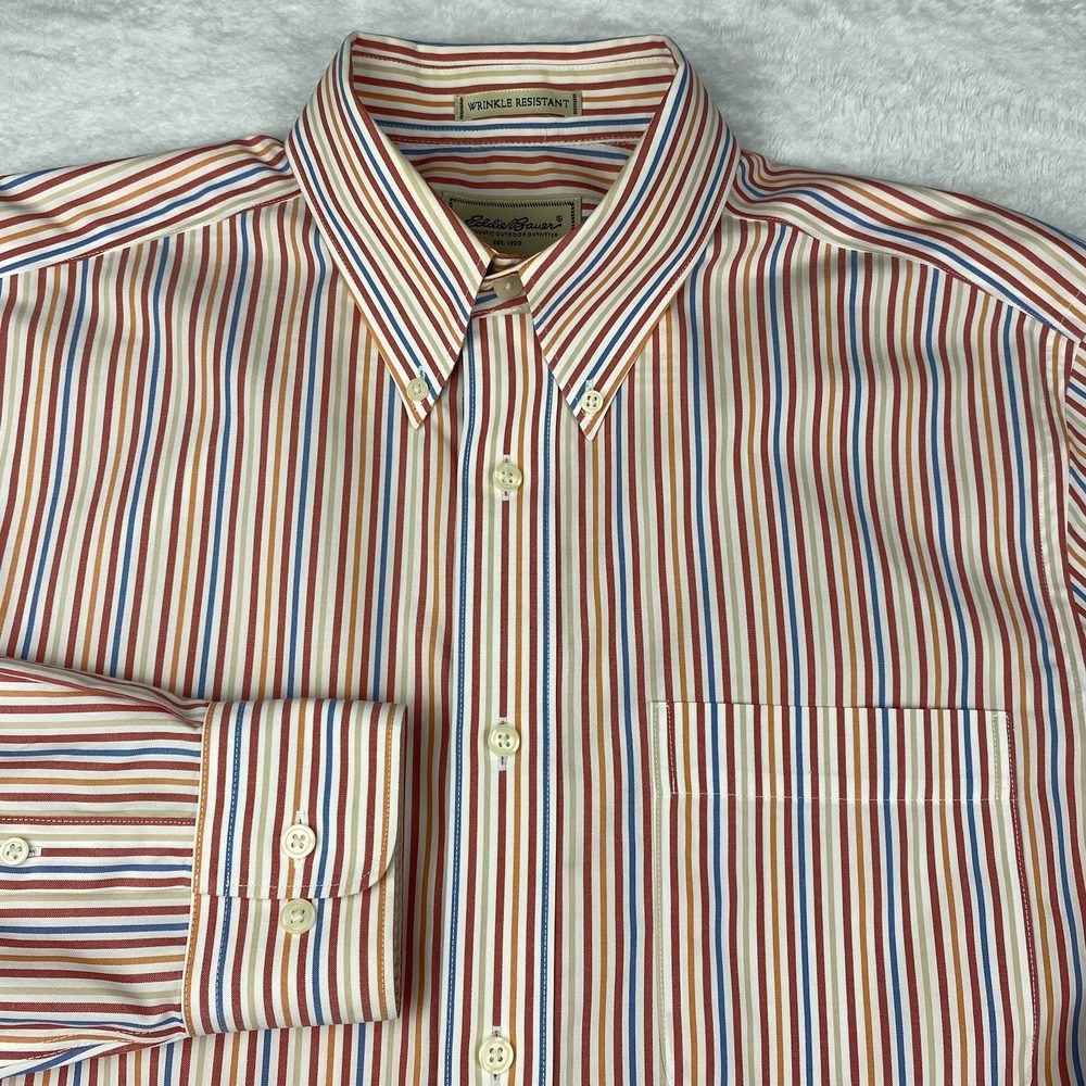 Eddie Bauer Shirt Mens Medium‎ Multicolor Stripes Wrinkle Resistant Long Sleeves